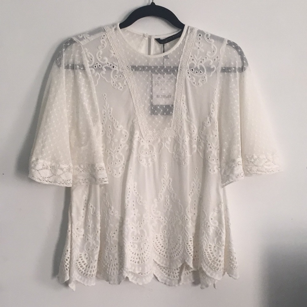 Embroidered lace/eyelet blouse